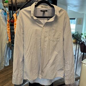 21men Men's White and Blue Striped Casual Shirt